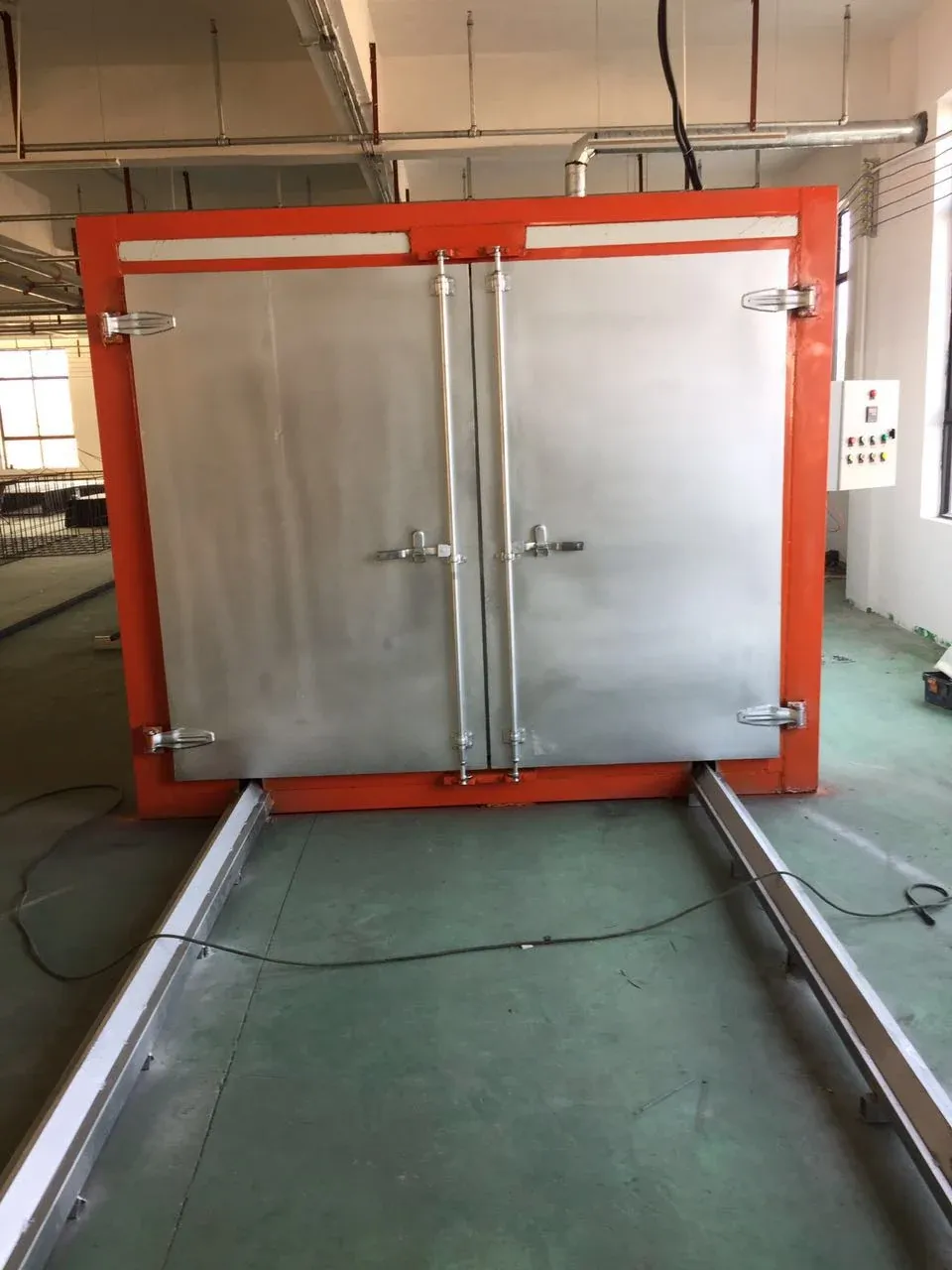 Powder curing oven on an industrial coating line
